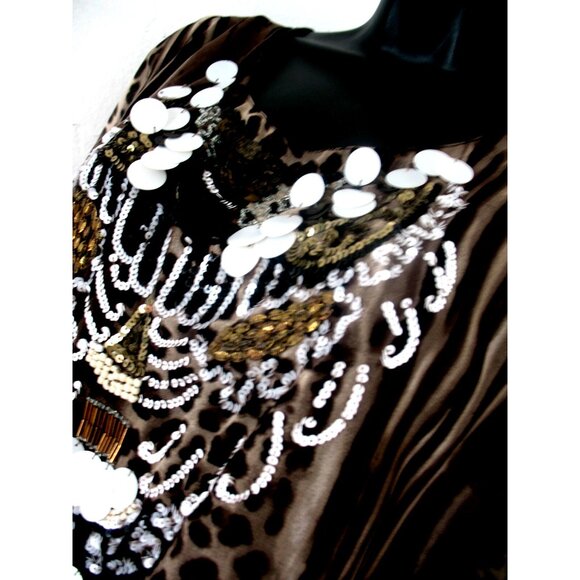 Changes by Together Stretch Abstract Print Black/Tan/Silver beading, Size 18 - Picture 8 of 13